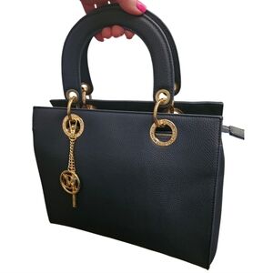 NWT Badgley Mischka Top Handle Navy Vegan Leather 2-Way Bag